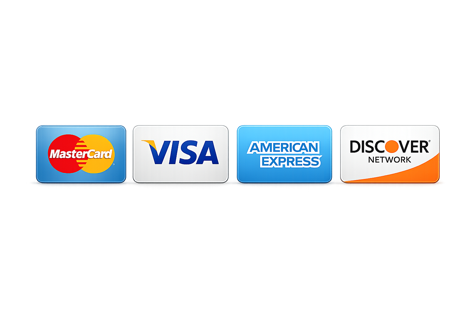 Accepted credit cards: Visa, MasterCard, American Express, Discover