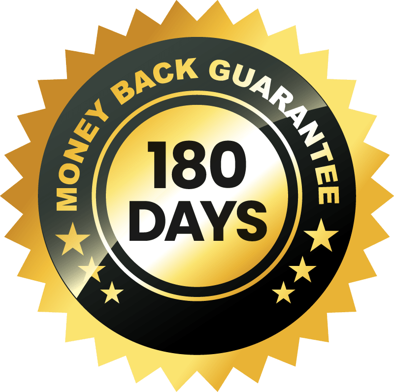 180-day money-back guarantee badge for FitSpresso purchase