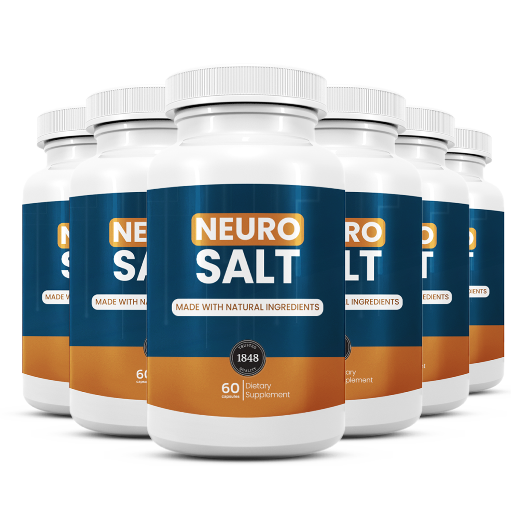 Multiple bottles of Neuro Salt dietary supplement with natural ingredients and 60 capsules for hydration and cognitive support.